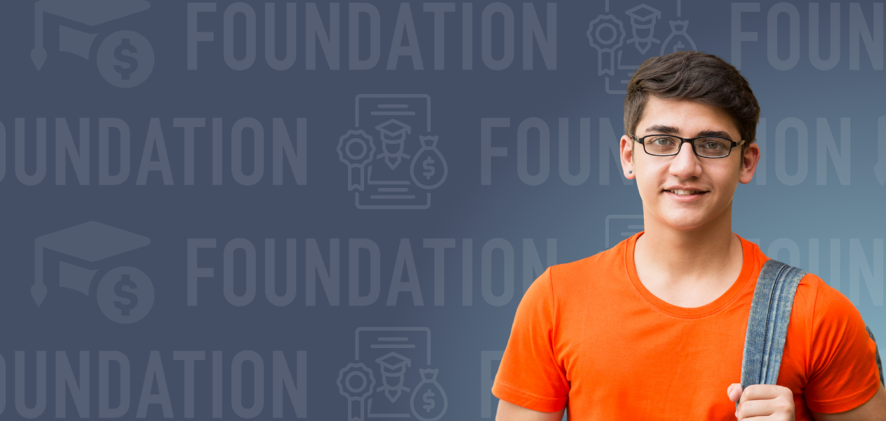 male with foundation scholarship icons background